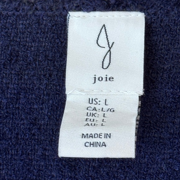Joie Raw Edge Navy Blue Vneck Cardigan Sweater. Large. Button front. Pockets. - Picture 3 of 7